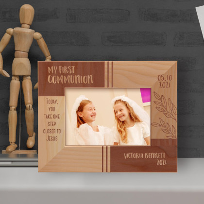 Today You Take One Step Closer To Jesus Personalized Wooden Frame-5" x 3 1/2" Brown Horizontal