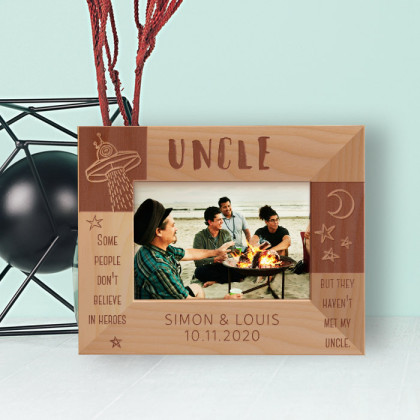 Some People Don't Believe In Heroes But They Haven't Met My Uncle Personalized Wooden Frame-5" x 3 1/2" Brown Horizontal