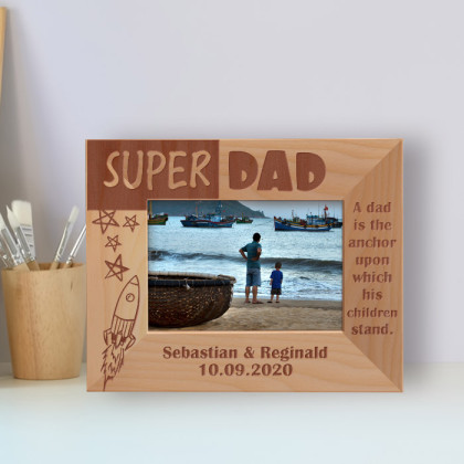 Super Dad Personalized Wooden Frame-5" x 3 1/2" Brown Horizontal