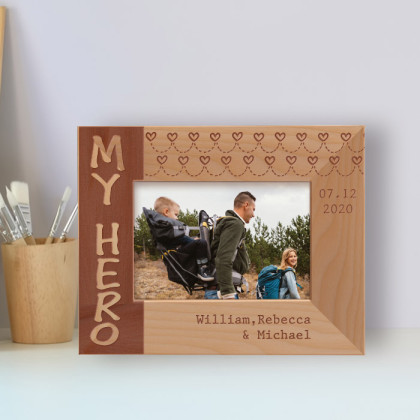 My Hero Personalized Wooden Frame-5" x 3 1/2" Brown Horizontal