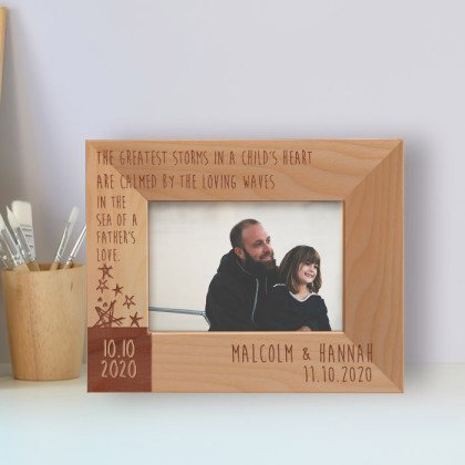 The Greatest Storms In A Child's Heart Are Calmed By The Loving Waves In The Sea Of A Father's Love Personalized Wooden Frame-5" x 3 1/2" Brown Horizontal
