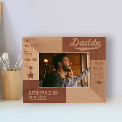 Only The Best Dads Let Their Children Fly, Thank You For Giving Me Wings Personalized Wooden Frame-5" x 3 1/2" Brown Horizontal