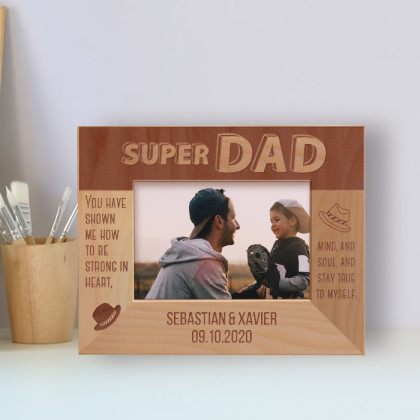 Super Dad Personalized Wooden Frame-5" x 3 1/2" Brown Horizontal