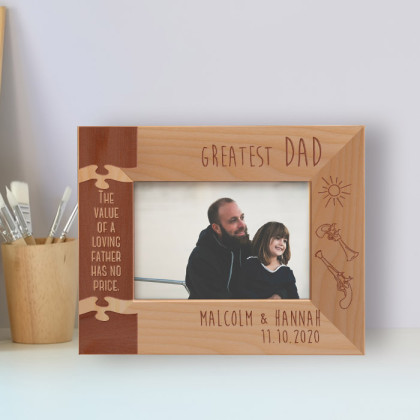 Greatest Dad Personalized Wooden Frame-5" x 3 1/2" Brown Horizontal
