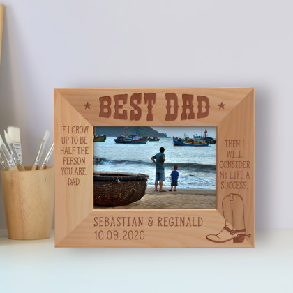 If I Grow Up To Be Half The Person You Are Dad Personalized Wooden Frame-5" x 3 1/2" Brown Horizontal