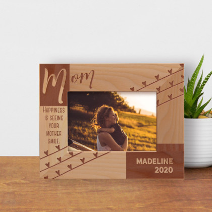 Happiness Is Seeing Your Mother Smile Personalized Wooden Frame-5" x 3 1/2" Brown Horizontal