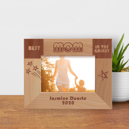 Best Mom In The Galaxy Personalized Wooden Frame-5" x 3 1/2" Brown Horizontal