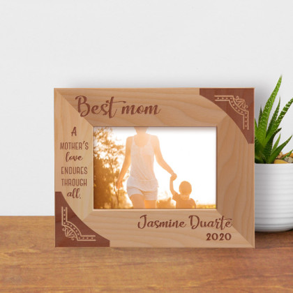A Mother's Love Endures Through All Personalized Wooden Frame-5" x 3 1/2" Brown Horizontal