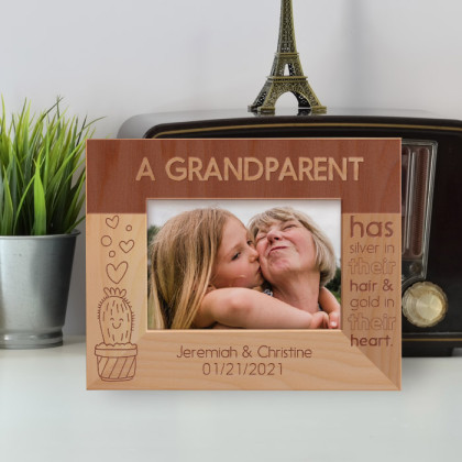 A Grandparent Has Silver In Their Hair & Gold In Their Heart Personalized Wooden Frame-5" x 3 1/2" Brown Horizontal