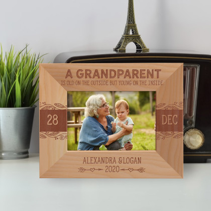 A Grandparent Is Old On The Outside But Young On The Inside Personalized Wooden Frame-5" x 3 1/2" Brown Horizontal