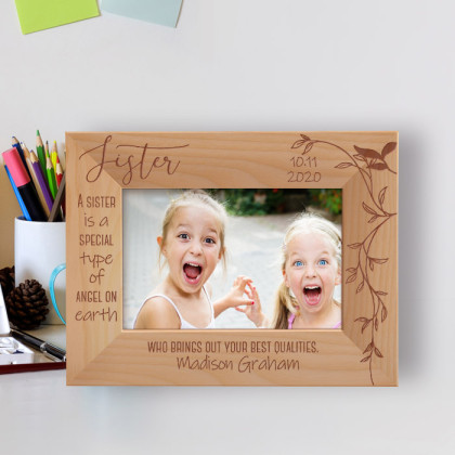 A Sister Is A Special Type Of Angel On Earth Personalized Wooden Frame-6" x 4" Brown Horizontal