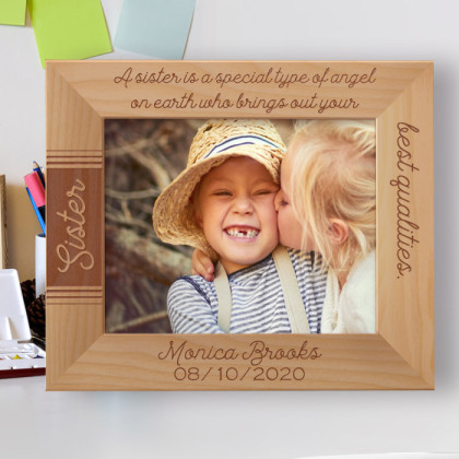 A Sister Is A Special Type Of Angel On Earth Personalized Wooden Frame-10" x 8" Brown Horizontal