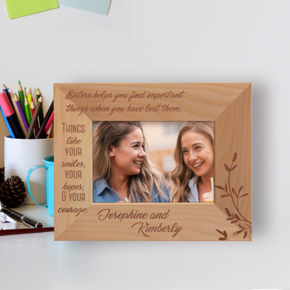 Sisters Helps You Find Important Things When You Have Lost Them Personalized Wooden Frame-5" x 3 1/2" Brown Horizontal