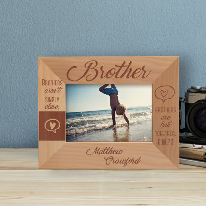 Brothers Aren't Simply Close Brothers Are Knit Together Personalized Wooden Frame-5" x 3 1/2" Brown Horizontal
