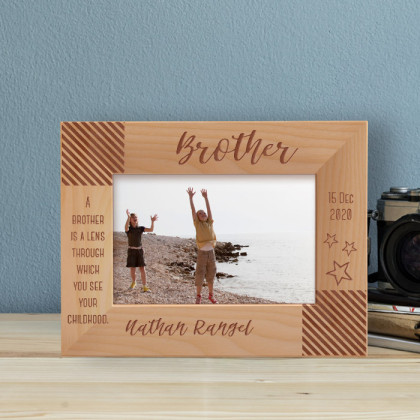 A Brother Is A Lens Through Which You See Your Childhood Personalized Wooden Frame-6" x 4" Brown Horizontal