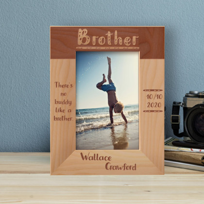 There's No Buddy Like A Brother Personalized Wooden Frame 4" x 6" Brown (Vertical)