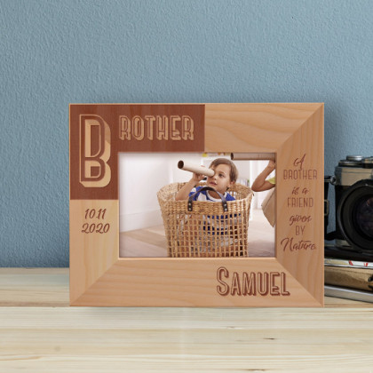 A Brother Is A Friend Given By Nature Personalized Wooden Frame-5" x 3 1/2" Brown Horizontal