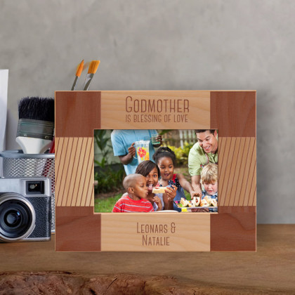 Godmother Is Blessing Of Love Personalized Wooden Frame-5" x 3 1/2" Brown Horizontal