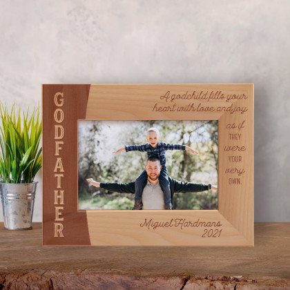 Godfather A Godchild Fills Your Heart With Love And Joy Personalized Wooden Frame-6" x 4" Brown Horizontal