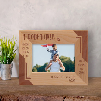 Godfather A Godchild Fills Your Heart With Love And Joy Personalized Wooden Frame-5" x 3 1/2" Brown Horizontal