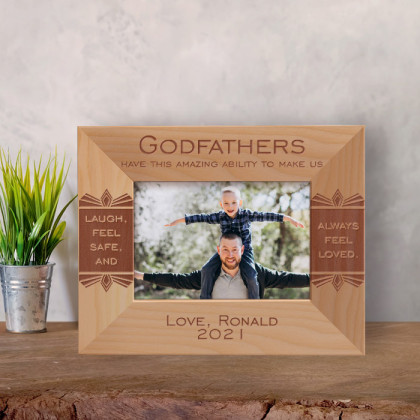 Godfathers Bring a Little Wisdom, Warmth, & Love To Every Life They Touch Personalized Wooden Frame-5" x 3 1/2" Brown Horizontal