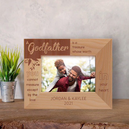 A Godfather Is A Treasure Personalized Wooden Frame-5" x 3 1/2" Brown Horizontal