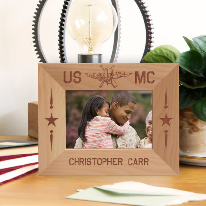 USMC Personalized Wooden Frame-5" x 3 1/2" Brown Horizontal