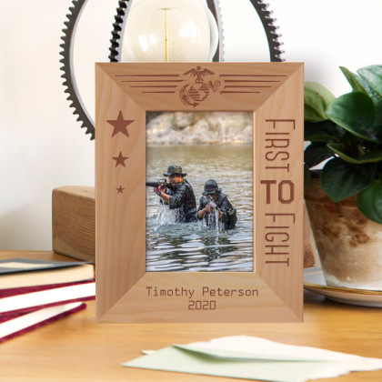 First To Fight Personalized Wooden Frame 3 1/2" x 5" Brown (Vertical)