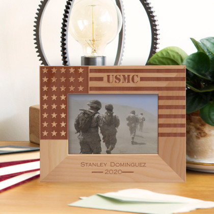 USMC Personalized Wooden Frame-5" x 3 1/2" Brown Horizontal