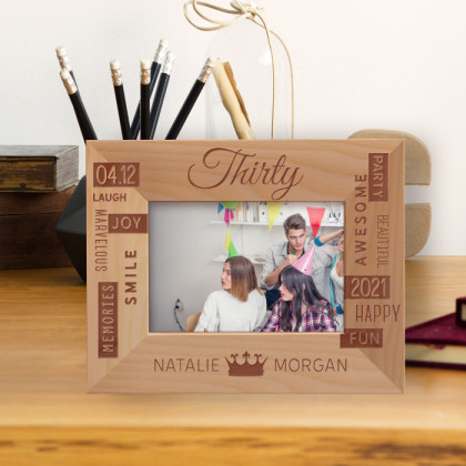Thirty Personalized Wooden Frame-5" x 3 1/2" Brown Horizontal