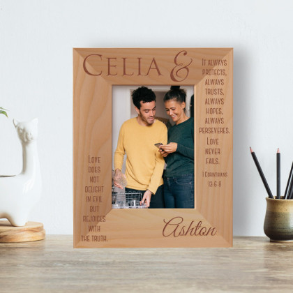 Love Does Not Delight In Evil But Rejoices With The Truth Personalized Wooden Frame 3 1/2" x 5" Brown (Vertical)