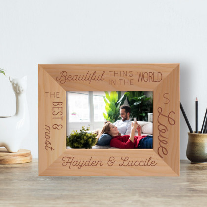 The Best & Most Beautiful Thing In The World Is Love Personalized Wooden Frame-5" x 3 1/2" Brown Horizontal