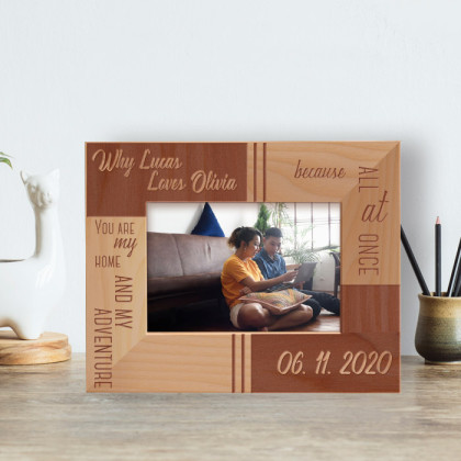 You Are My Home And My Adventure Personalized Wooden Frame-5" x 3 1/2" Brown Horizontal