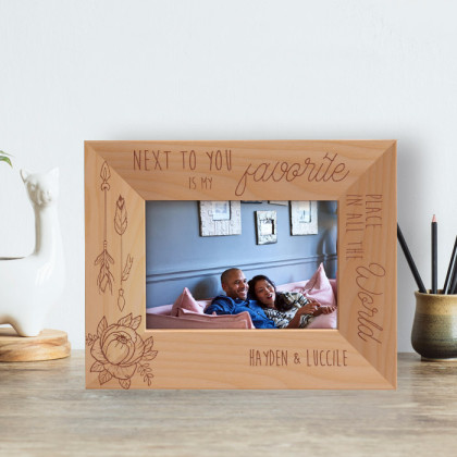Next To You Is My Favorite Place Personalized Wooden Frame-5" x 3 1/2" Brown Horizontal