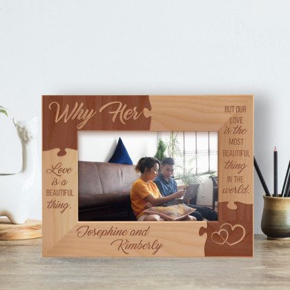 Love Is A Beautiful Thing Personalized Wooden Frame-6" x 4" Brown Horizontal