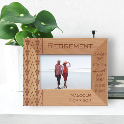 Retirement Is When You Stop Living At Work Personalized Wooden Frame-5" x 3 1/2" Brown Horizontal