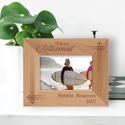 Happy Retirement Personalized Wooden Frame-5" x 3 1/2" Brown Horizontal