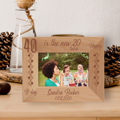 40 Is The New 20 Twice Personalized Wooden Frame-5" x 3 1/2" Brown Horizontal