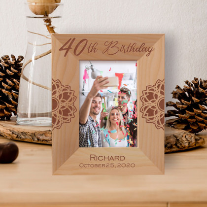 40th Birthday Personalized Wooden Frame 3 1/2" x 5" Brown (Vertical)
