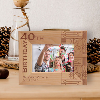 40th Birthday Personalized Wooden Frame-5" x 3 1/2" Brown Horizontal