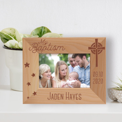 My Baptism Personalized Wooden Frame-5" x 3 1/2" Brown Horizontal