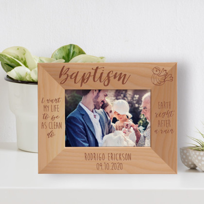 Baptism I Want My Life To Be As Clean Personalized Wooden Frame-5" x 3 1/2" Brown Horizontal