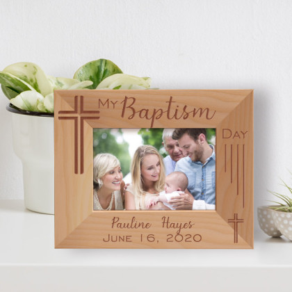 My Baptism Day Personalized Wooden Frame-5" x 3 1/2" Brown Horizontal