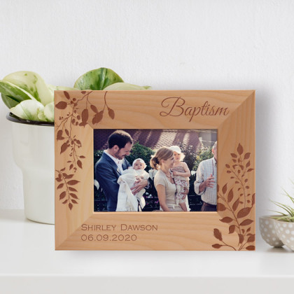 Baptism Personalized Wooden Frame-5" x 3 1/2" Brown Horizontal