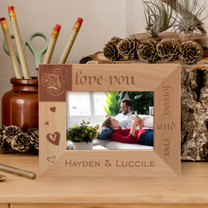 I Love You Forever And Ever Personalized Wooden Frame-5" x 3 1/2" Brown Horizontal