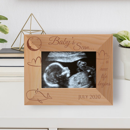 Baby's Scan... A New Life Begins Personalized Wooden Frame-5" x 3 1/2" Brown Horizontal