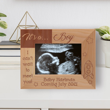 It's A Boy Personalized Wooden Frame-5" x 3 1/2" Brown Horizontal