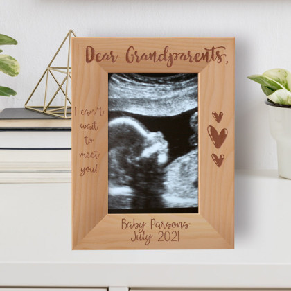 Dear Grandparents, I Can't Wait To Meet You Personalized Wooden Frame 4" x 6" Brown (Vertical)