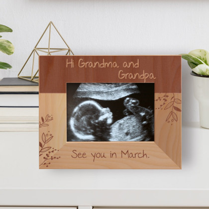 Hi Grandma And Grandpa See You In March Personalized Wooden Frame-5" x 3 1/2" Brown Horizontal