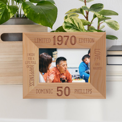 I Wish You A Life Full Of Happiness Personalized Wooden Frame-5" x 3 1/2" Brown Horizontal